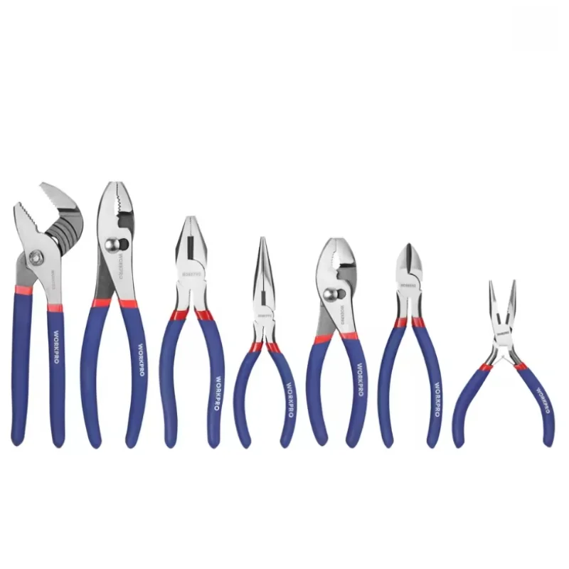 НОВЫЙ набор плоскогубцев WORKPRO из 7 предметов с пазовым соединением, длинным носом, скользящим соединением, линейником и диагональными плоскогубцами для самостоятельного изготовления