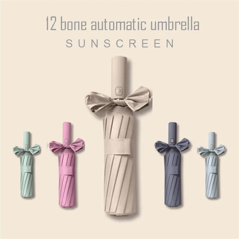 

AUTOMATIC Dual-Use Sunshade, UV Protection, Giant Waterproof, Anti-Explosion, Pressure Triple Folding UMBRELLA, 12-BONES