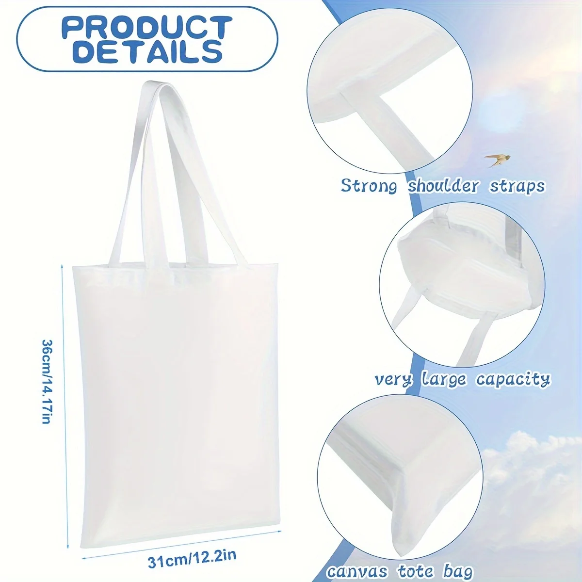 6-Pack Blank White/Black/Beige DIY Canvas Totes,Versatile, Cotton Bags for  Sublimation,Shopping,Crafts, and Gifts