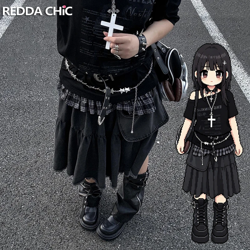 

Джинсовая юбка-карго REDDACHiC Rokku Gyaru для женщин, корейская, с карманами, со съемными элементами, с низкой посадкой, винтажная, прямого кроя, длинная, летняя, уличная мода