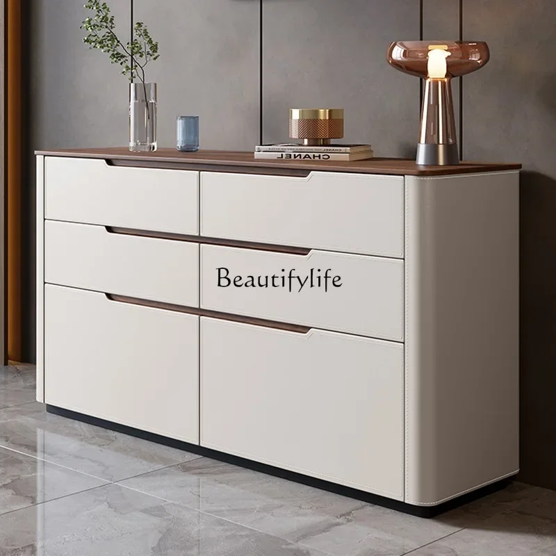 Cream Wind Saddle Leather Chest Modern Household Multifunctional High Storage Drawer Cabinet