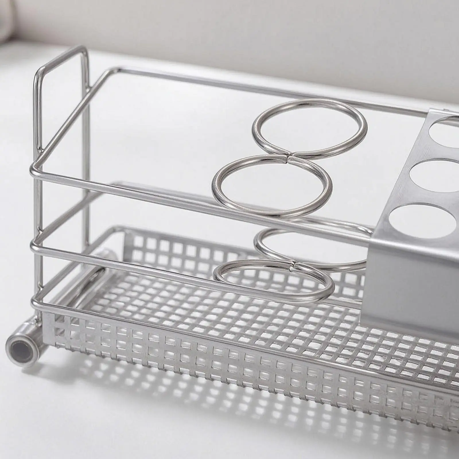 Durable Stainless Steel Bathroom Storage Rack Toothbrush Holder Stand Raised Rails Organizer with Fast Drainage for Counter