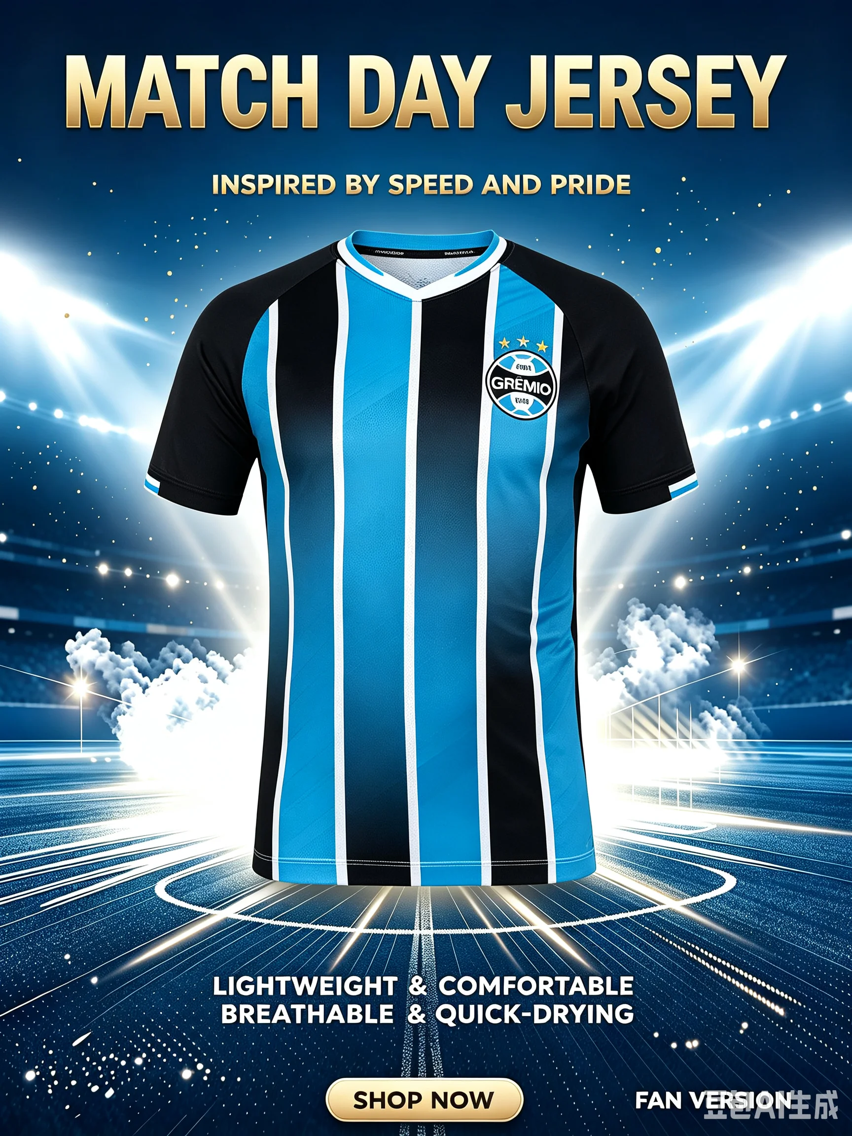 2026 Gremio Soccer Jersey Blue Black White Vertical Stripe Short Sleeve Football T-Shirt Men Women Fan Sports Family Kids Tees
