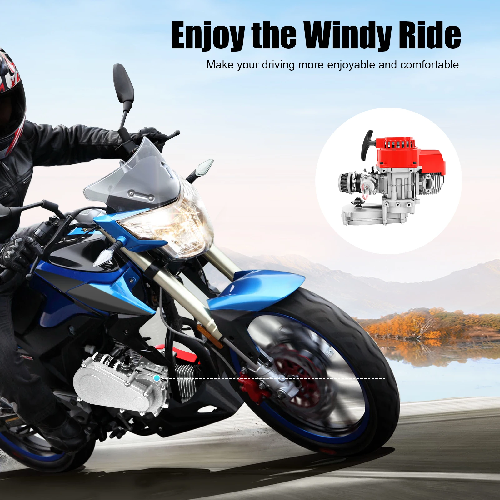 49CC Two-stroke Engine, Single Cylinder Pull Rope Start Motor, 2 Stroke Engine Motor