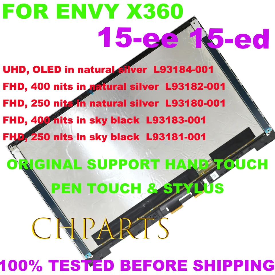 15,6 Inch Touchscreen LCD Assembly Voor HP Envy X360 15-ee – FHD 1920x1080, Met Zwart Frame, 30-pins