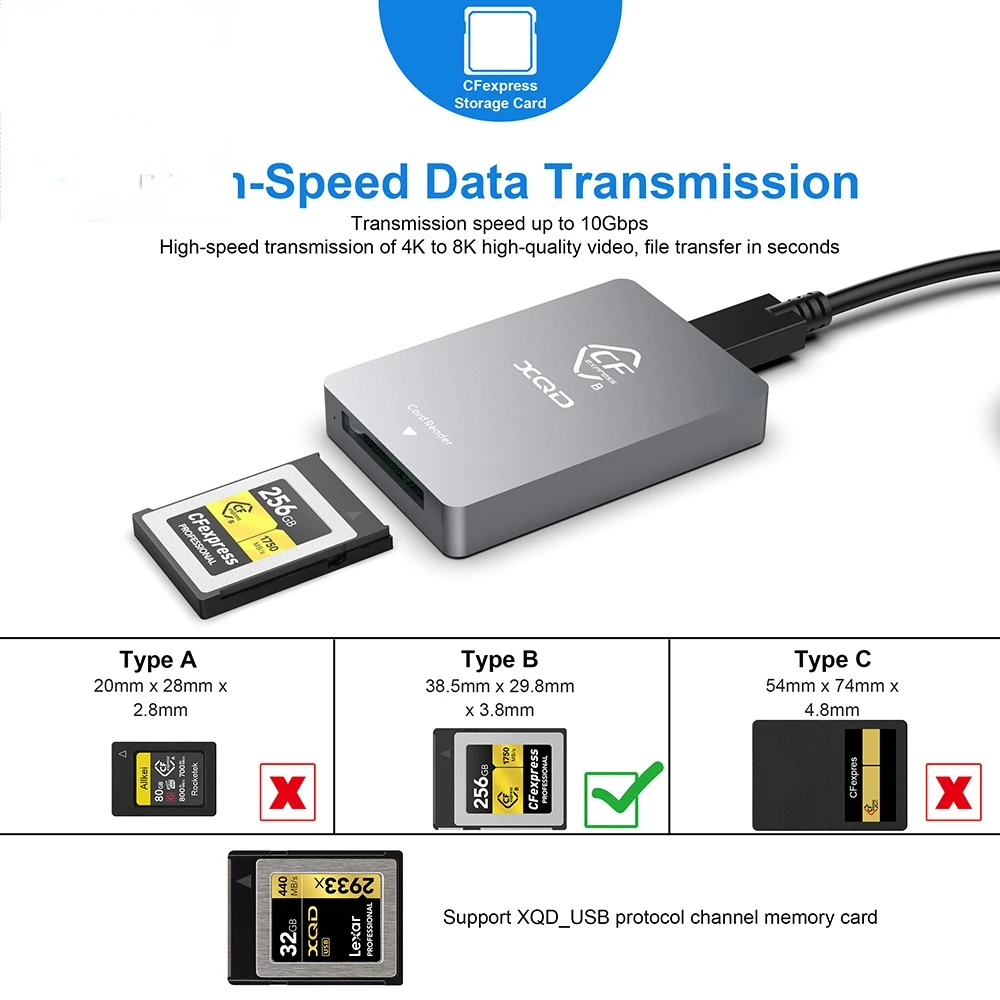 Amostra grátis rocketek mini cf express cartão escritor xqd leitor de cartão de memória