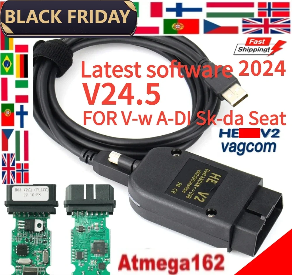 2024 Newest V24.5 VC-S FORVagCOM Scanner Tools Atmega162 Scanne Diagnostic Cable for Hex-v/2 OBD2 Tools FOR V-w A-DI Sk-da Seat