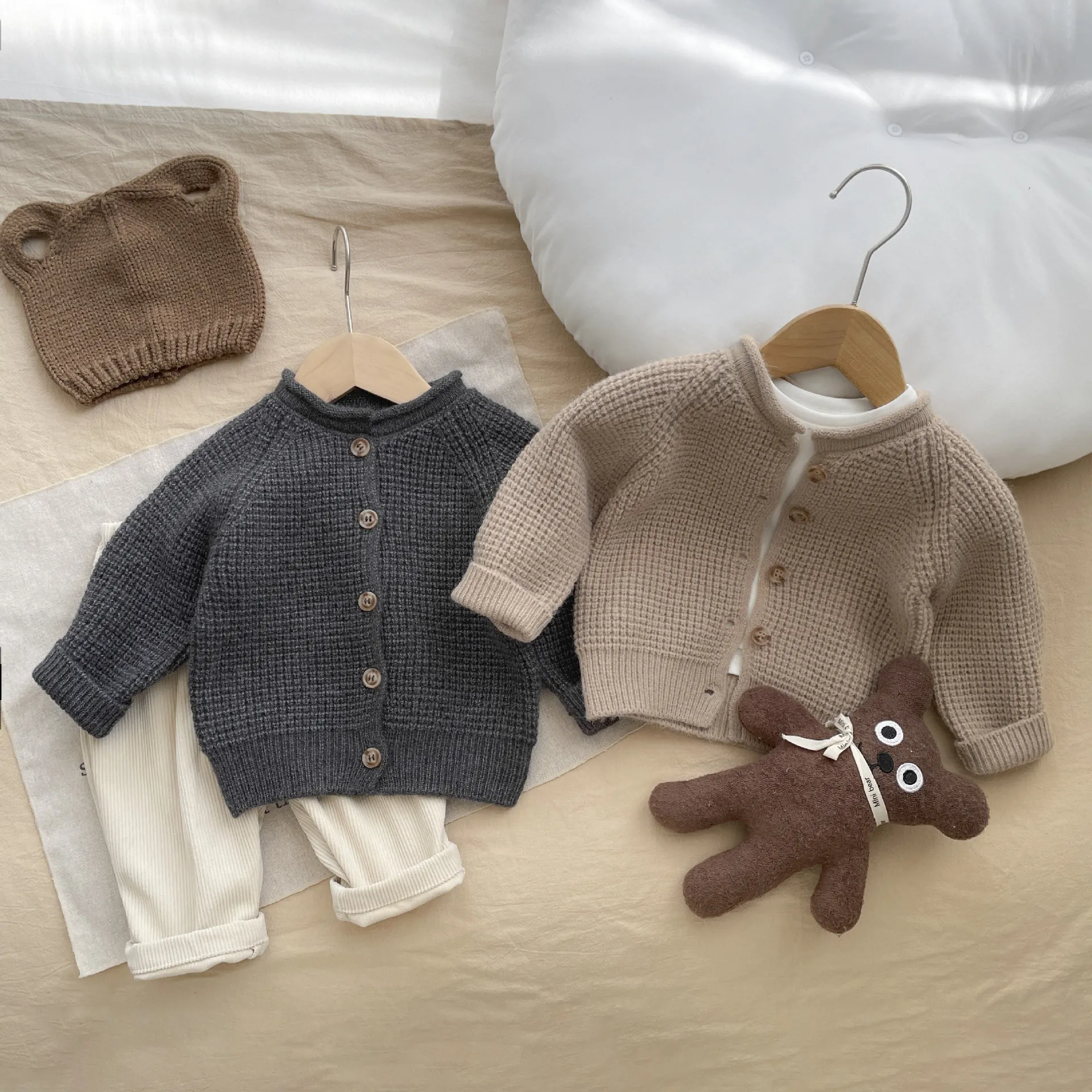 2024 Autumn New Baby Long Sleeve Sweater Coat Solid Infant Girl Knitted Cardigan Cotton Boys Warm Jacket Toddler Casual Knitwear