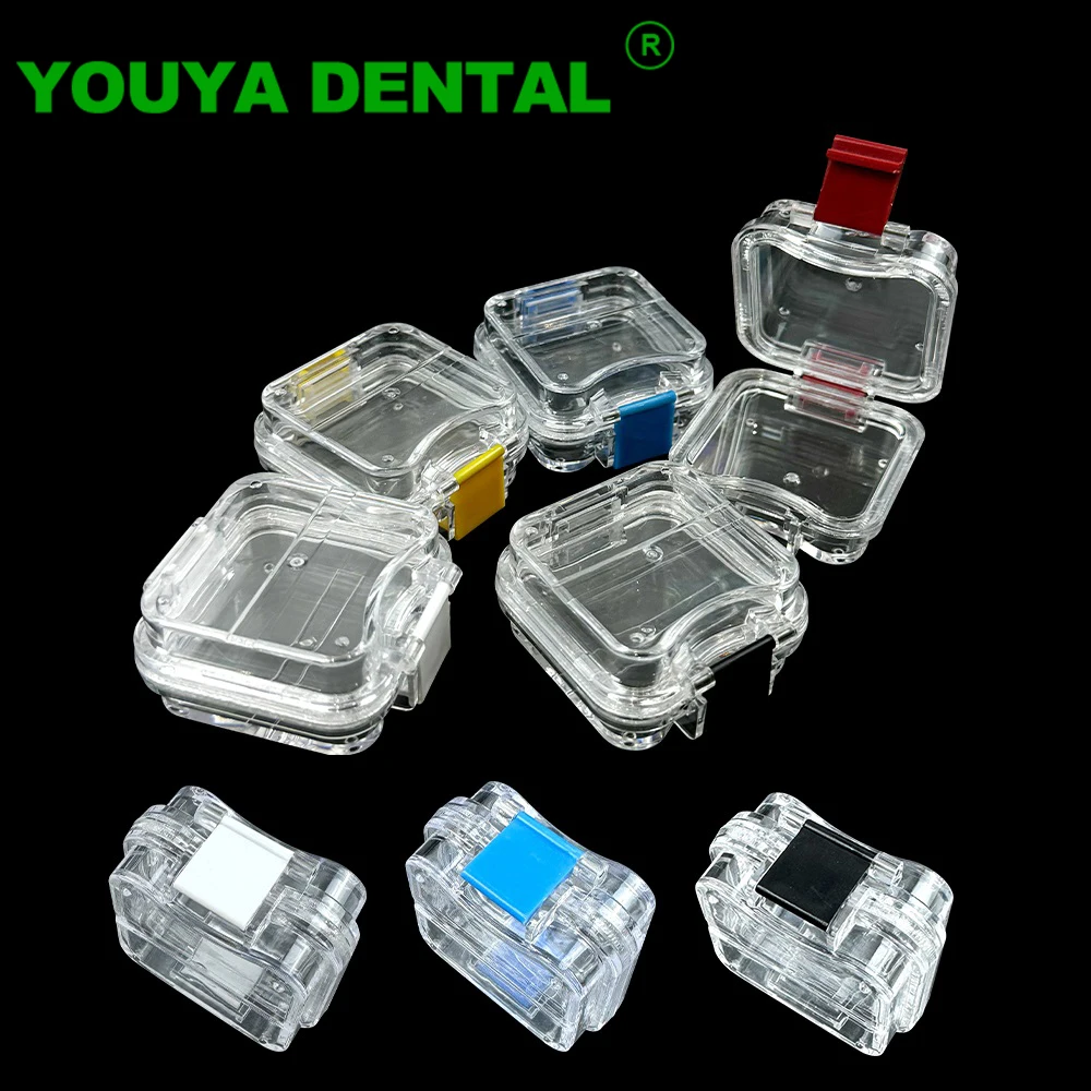 

Plastic Transparent Dental Tooth Box With Film Denture Veneer Storage Box Colorful Hinge Dental Crown Box Dentistry Membrane Box