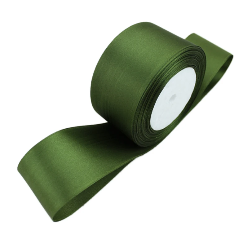 (25 yards/roll) 2\'\' (50mm) Olive Green Single face satin ribbon webbing decorationgift DIY Christmas ribbons