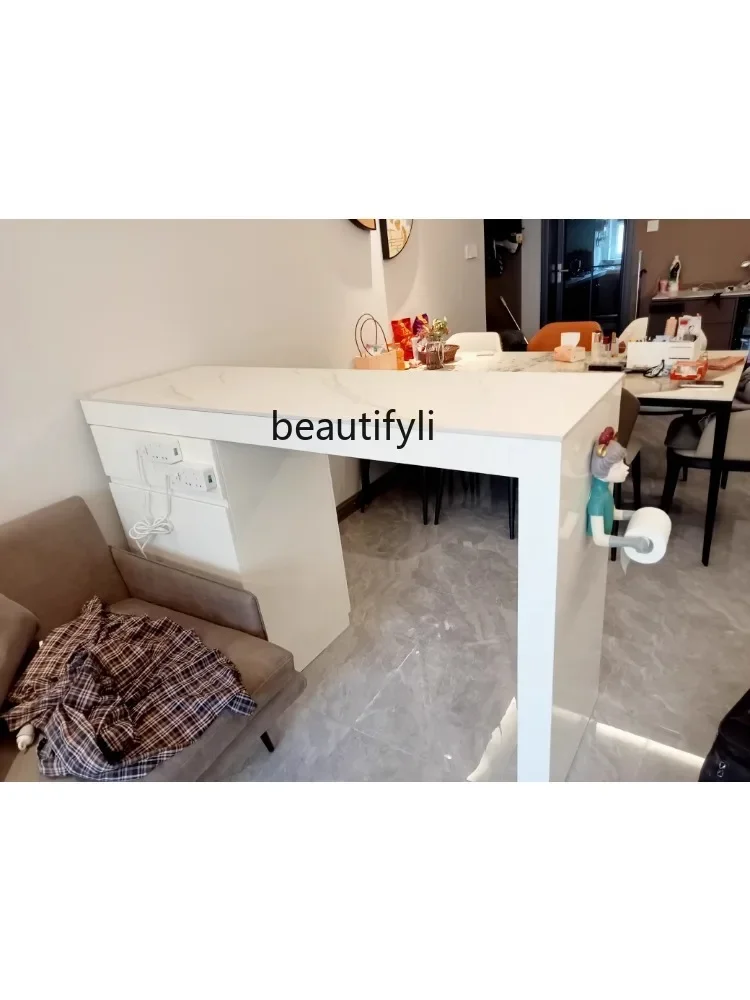 

07Light Luxury Strip Bar Counter Household Kitchen Unit Integrated Partition Nordic Marble Bar Middle Island Small Apartment