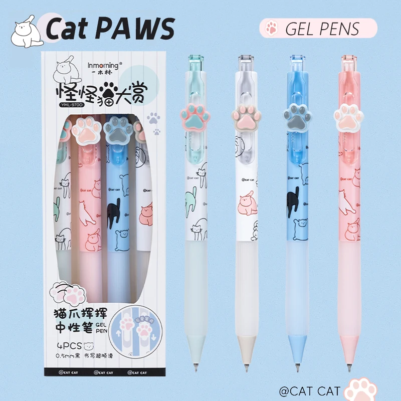 

4 Pcs/Set Creative Cat Cartoon Gel Pen Cute School Student 0.5mm Black Smooth Writing Ink Pens Office Signature Stationery