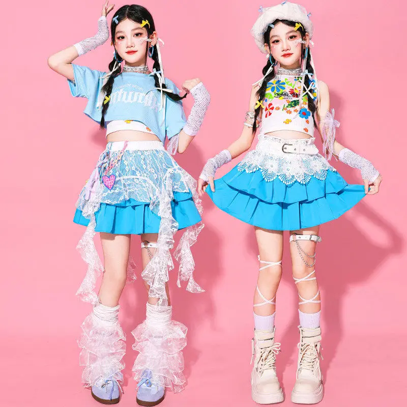 

Jazz Dance Outfit Girl Kpop Show Clothing Blue Performance Stage Costume Kid Model Runways Clothing Fashion Streetwear AMY3867