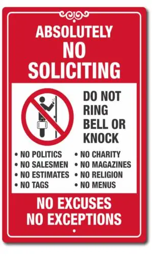 

No Soliciting Sign No Exceptions Don't Knock Front Door Home Business Security