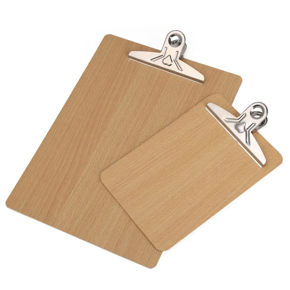 1PC Portaoggetti per cancelleria Portablocco in legno Cartella per fogli di scrittura Clip per archiviazione