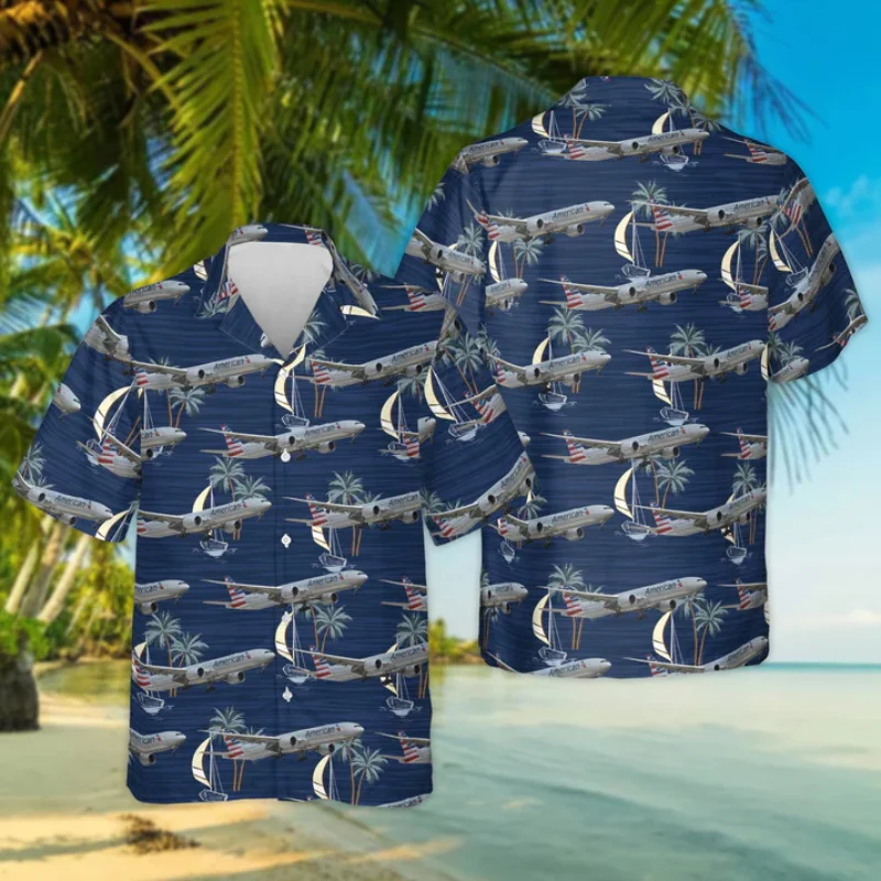 3D Print Airlines Airplane Hawaiian Shirts For Men Summer Short Sleeve Button Beach Shirts Clothes Men Holiday Aloho Shirt