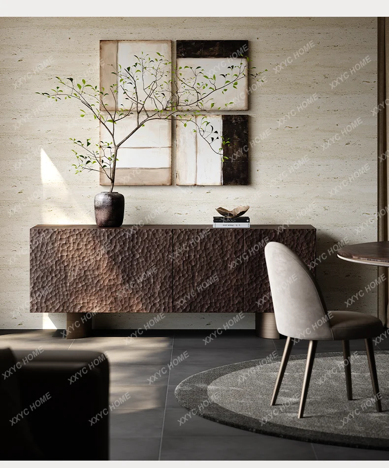 Medieval solid wood dining side cabinet integrated against the wall light luxury high-end 2 engraved cabinet