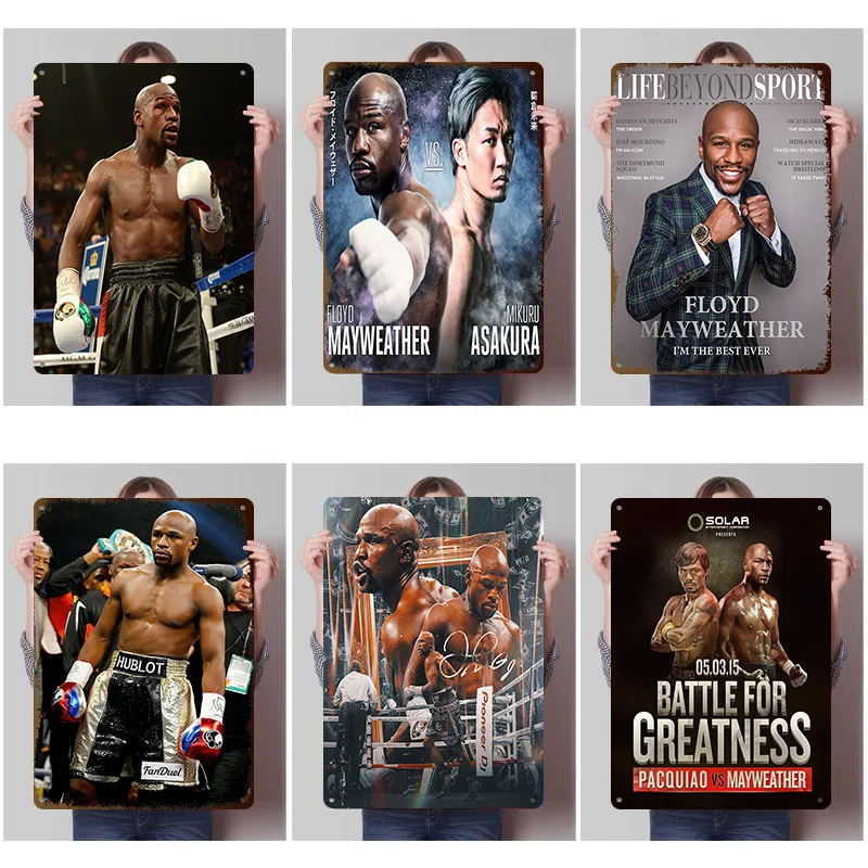Floyd Mayweather Jr Boxing Metal Posters Customizable Vintage Metal Signs Wall Art Retro Tin Plaque for Man Cave Decoration Home