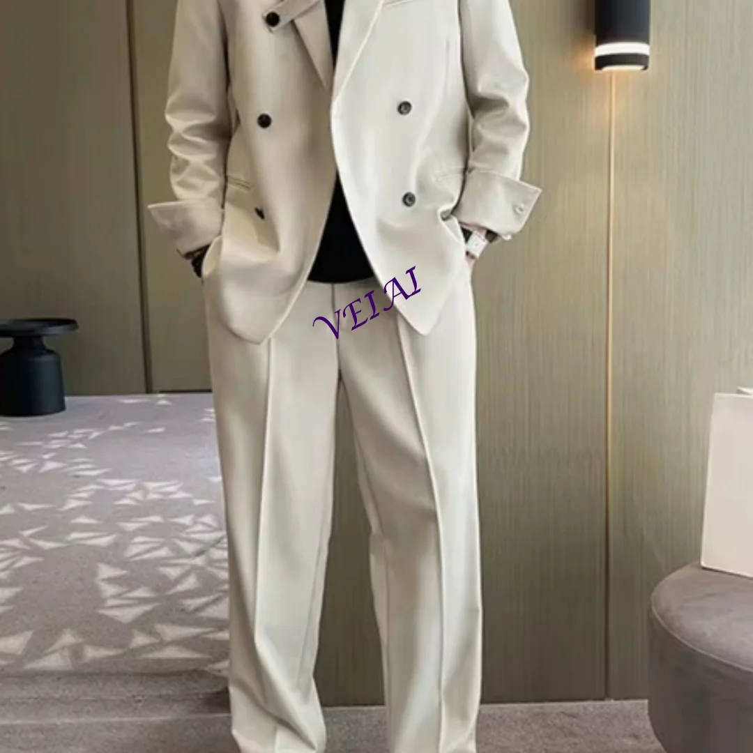 

Fashion Ivory Loose Suits For Men Boyfriend Clothing 2026 New Casual Jacket Pants 2Pcs Set Custom Made Male Wear cost Customized