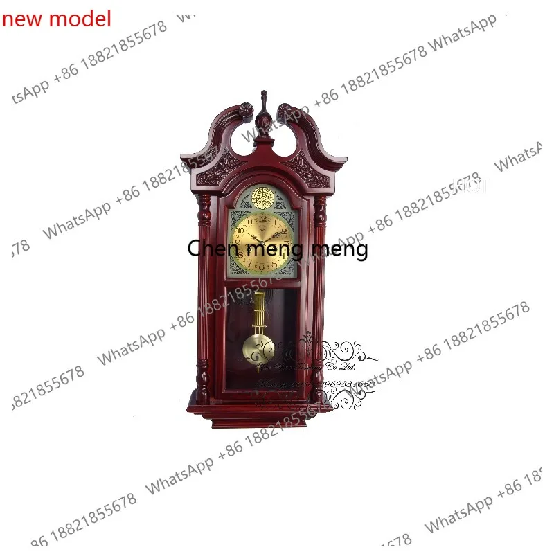 d178 The pendulum wooden wall clock is a great timepiece with black numerals and a brass bezel