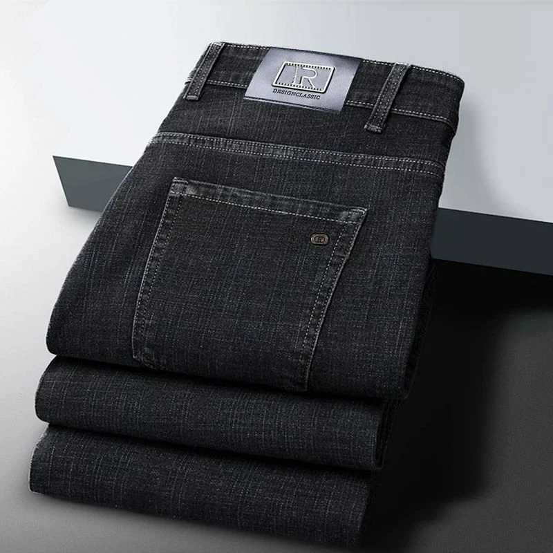 Autumn Men Business Casual Daily Wear Denim Trousers Male Slim Fit Straight Leg Jeans Stretch Comfortable Versatile Pants