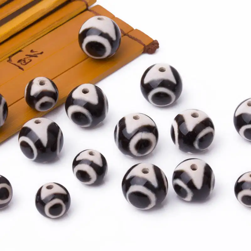 10beads Tibetan Black White Three Eyes Dzi Beads 8mm 10mm 12mm Stone Bead TSB0439