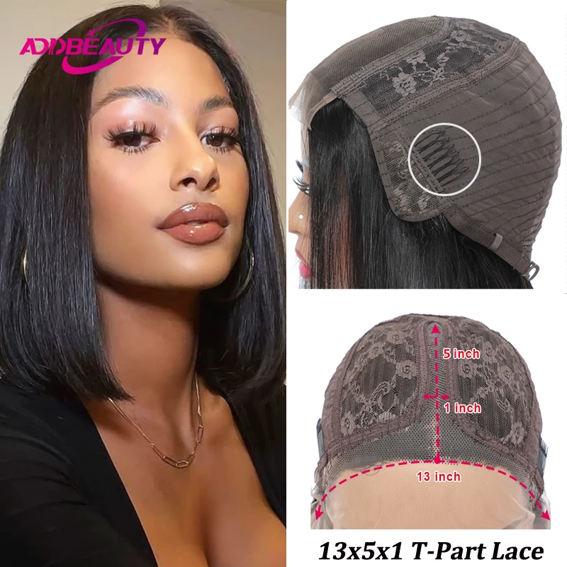 Clearance Sale Straight Lace Part Wigs Human Hair T-Part Lace Wig Brazilian Human Hair Wig for Women Pre-Plucked Natural Color