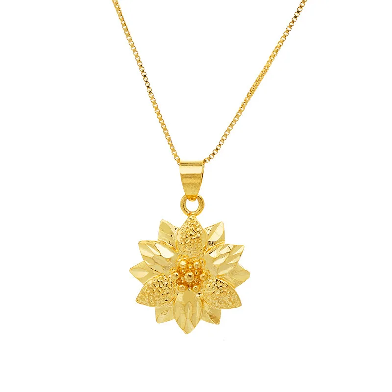 24K Real Gold Plated Pendant Necklaces for Women Girls Flower Cute Statement Necklace Gold Bride Wedding Jewelry Christmas Gifts