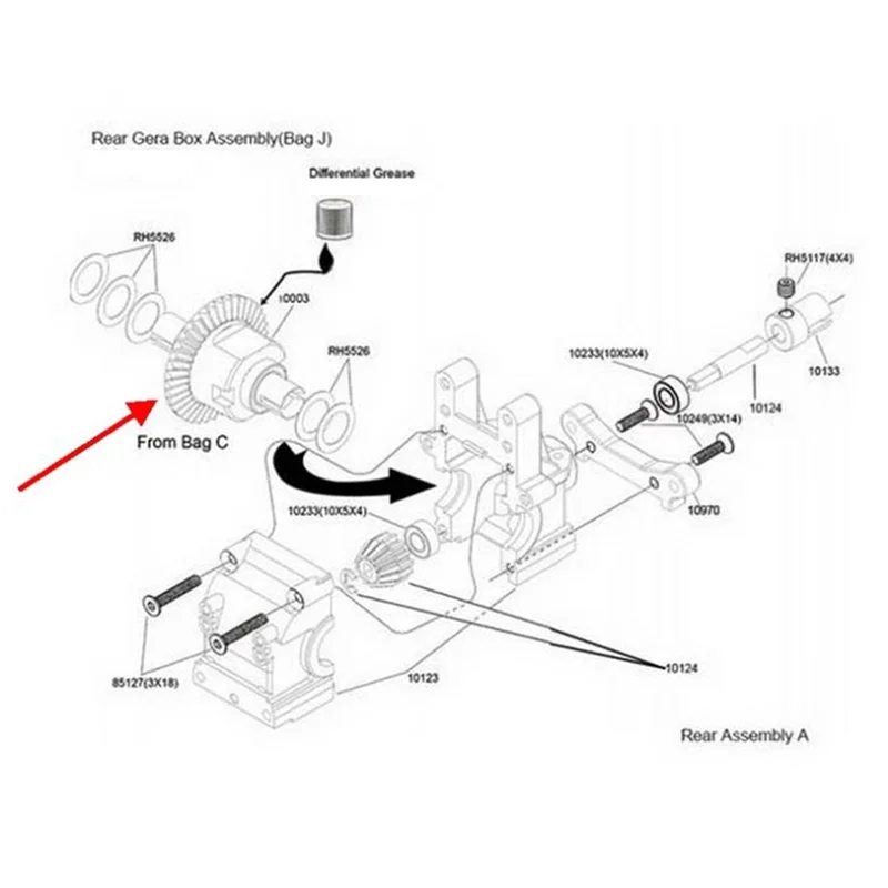 Rc Car Parts 10003 Differential Gearbox Set for VRX Racing 1/10 Scale 4WD Remote Contol Model Car Accessories