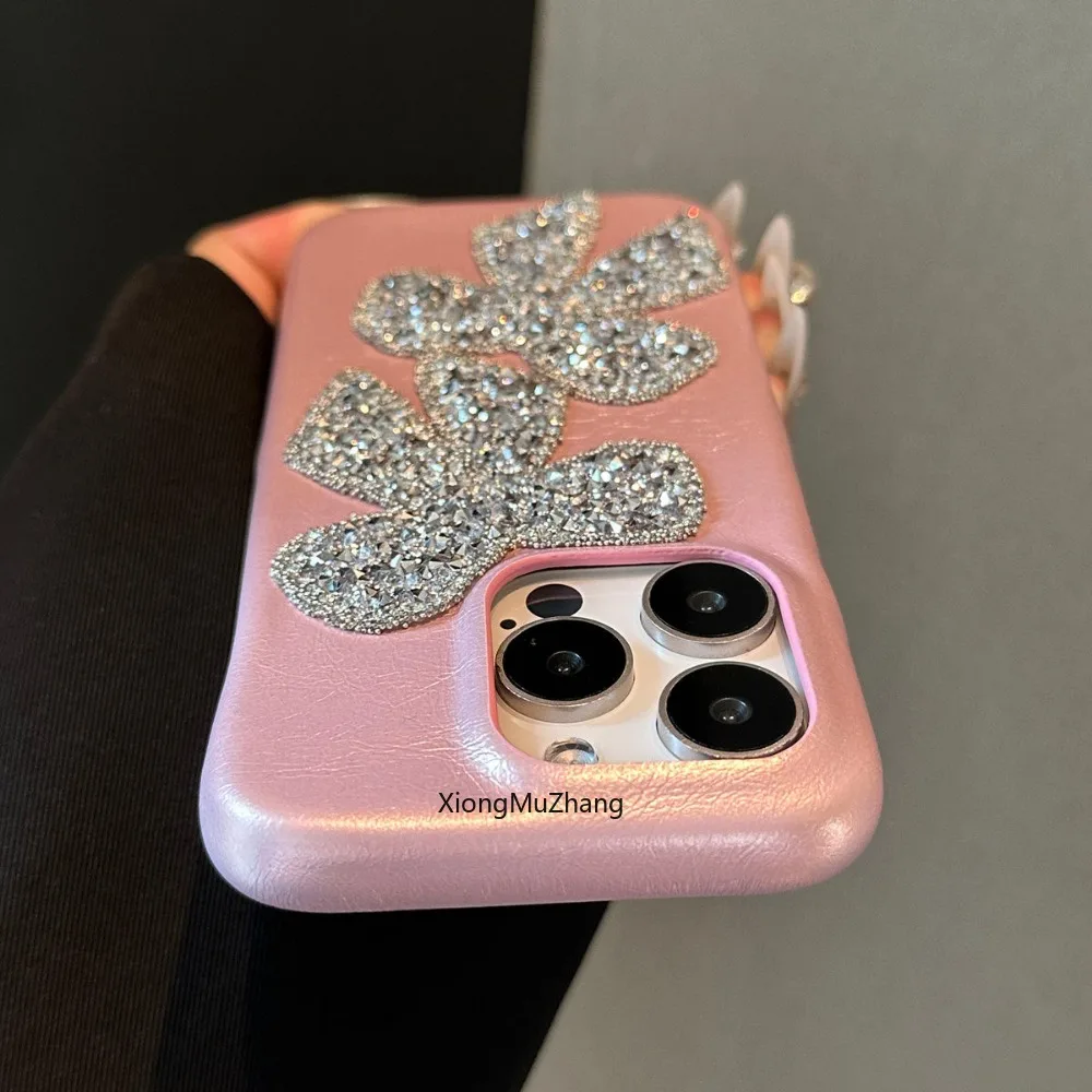 Fashion Woman Flash Diamond Bow Rhinestone Custom Case for IPhone 14 Plus 13 12 Pro Max 11 15 Pro Max Crystal Shockproof Cover