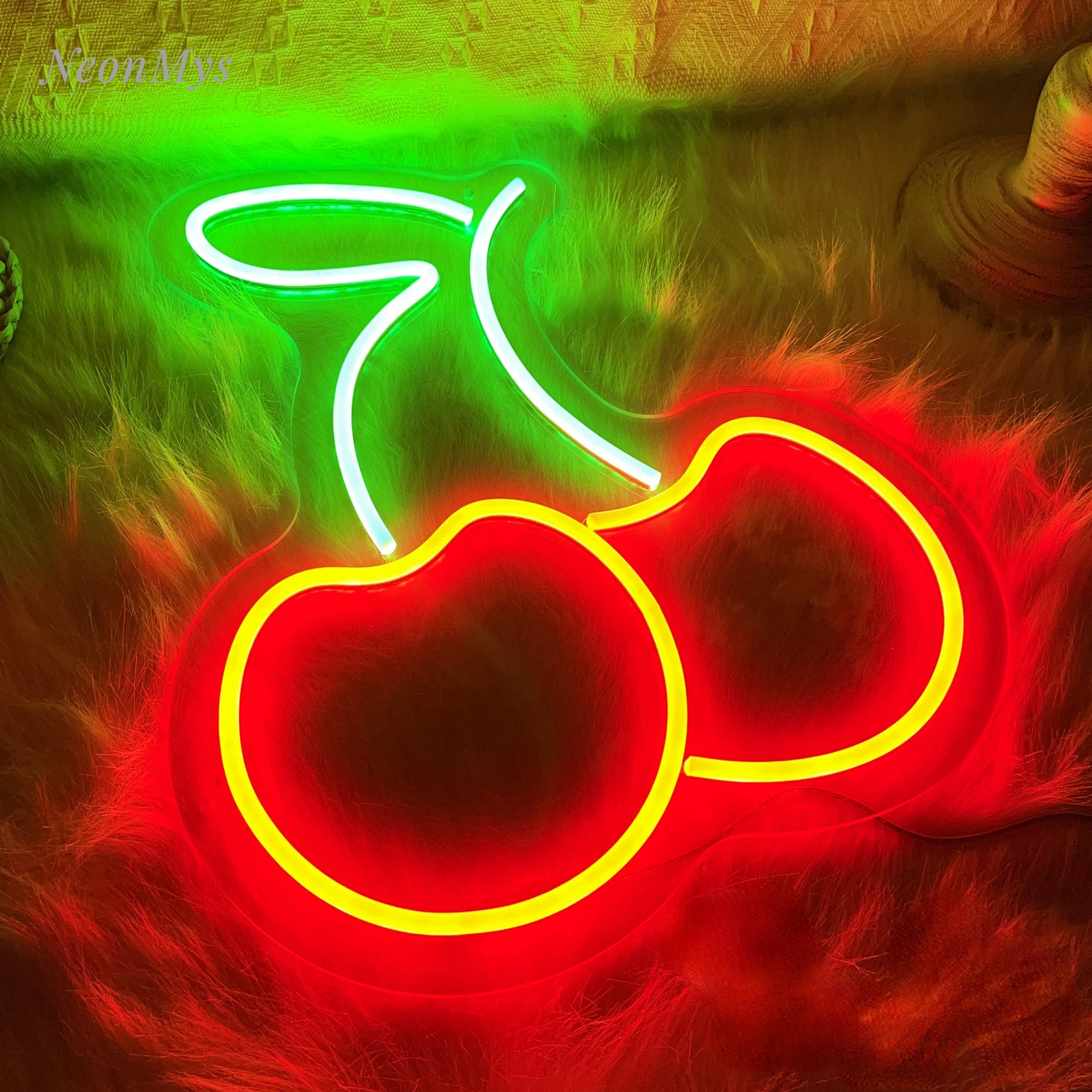 Imagem -01 - Cherry Led Wall Hanging Neon Light Arte Sinal de Frutas Estético Decoração do Quarto Gamer Interior Iluminado Crianças Casa Casamento cherry led wall hanging neon light arte sinal de frutas estetico decoracao do quarto gamer interior iluminado criancas casa casamento 01
