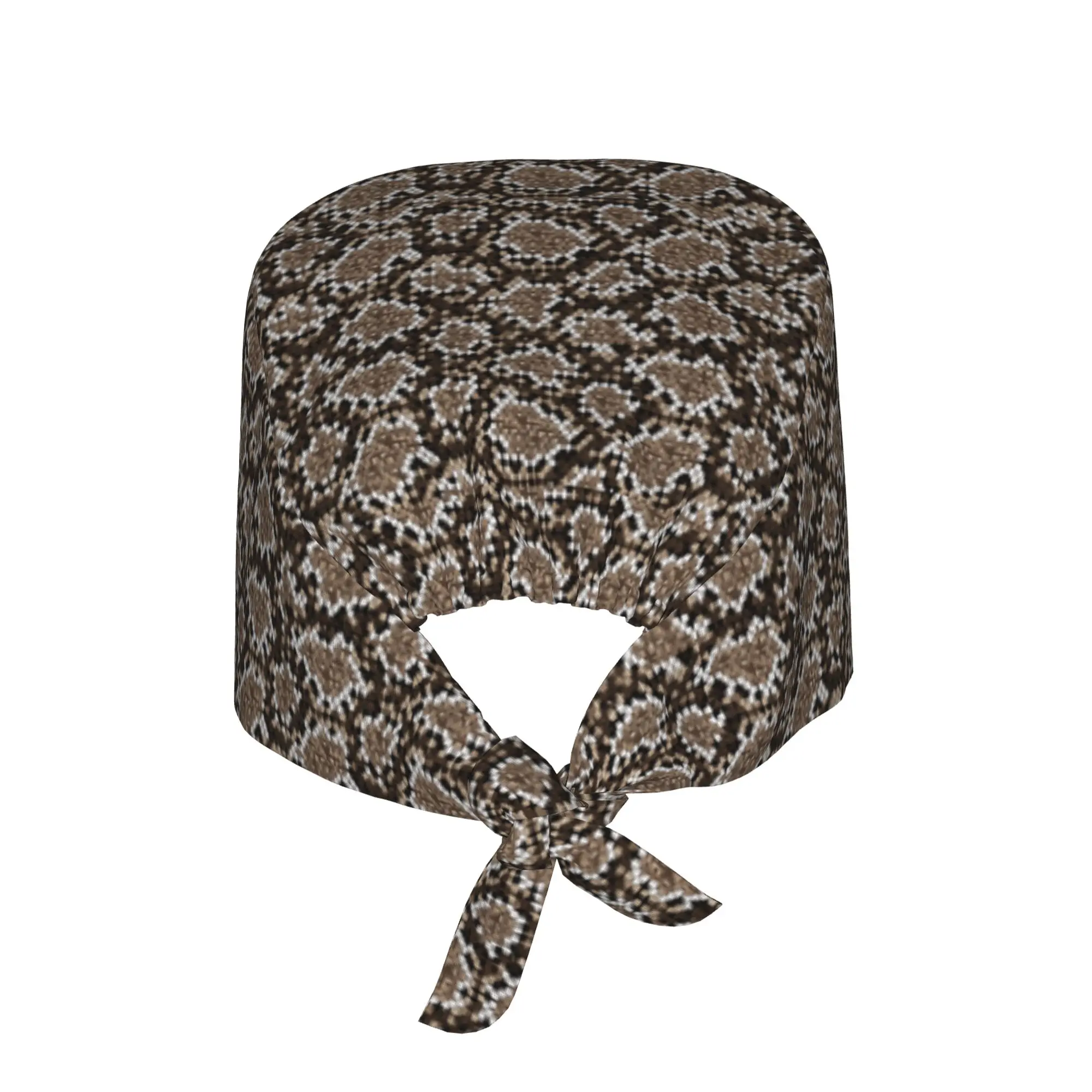 Snake Skin Large Reptile  Medical Staff Scrubs Hat Unisex Brown White  For Chef Hat Scrub Caps