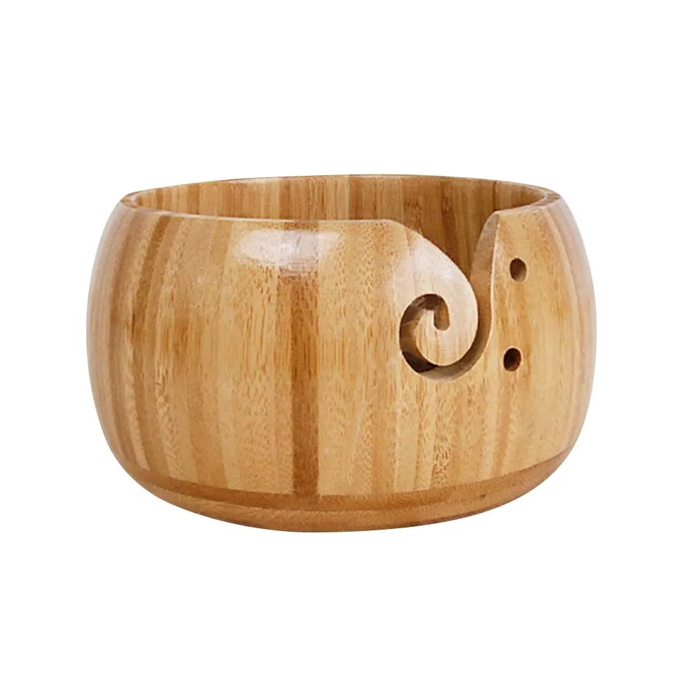 Wooden Yarn Bowl Storage Container Smooth Surface Prevents Rolling Crochet Knitting Craft Tools Holder
