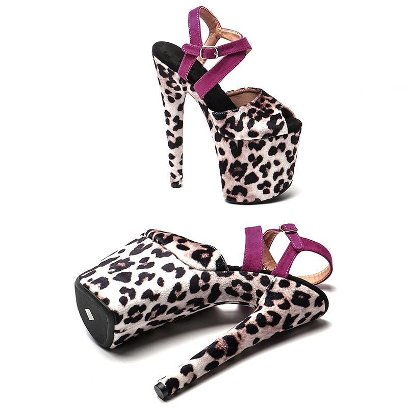 Leecabe 20cm/8inches  Beautiful Leopard  Upper With suede  Trend fashion sandals shoes  High Heel platform Pole Dancing Shoes