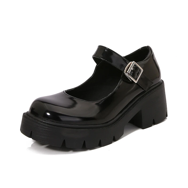 

2023 New Summer Chunky Heel Leather Shoes for Women Japanese JK Uniform Style with Black Silk Thick Sole Mary Jane High Heel Sin