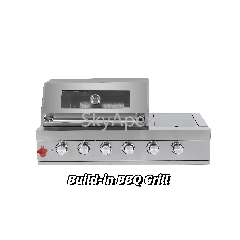 Built-in Modern Stainless Steel Gas Grill 4 Burners Flame Safety Device for Outdoor Kitchen Villa Patio Barbecue Station Outdoor