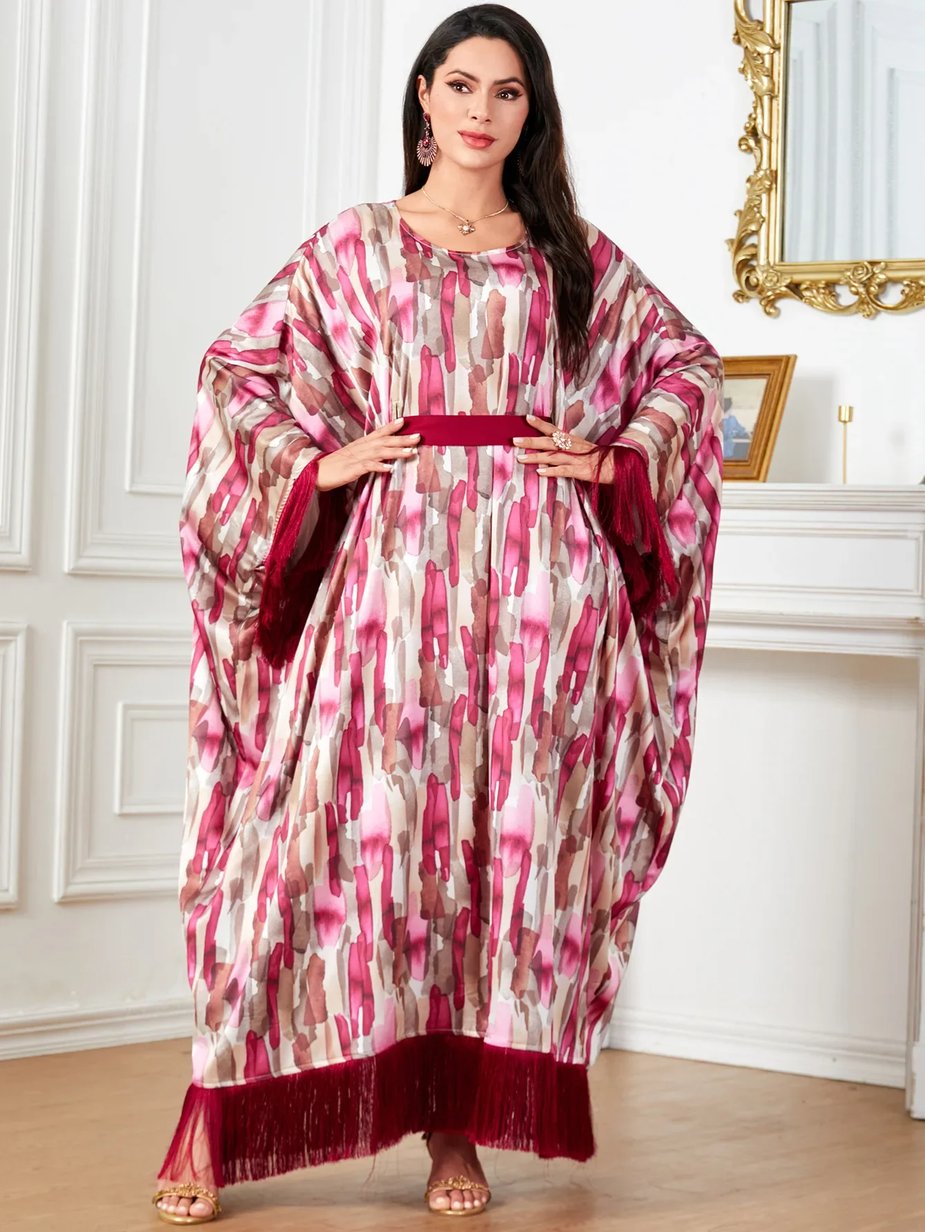 Ramadan Muslim Abaya for Women Print Dresses Tassels Long Robe Jalabiya Eid Morocco Dubai Abayas Kaftan Islam Arab Vestidos 2024