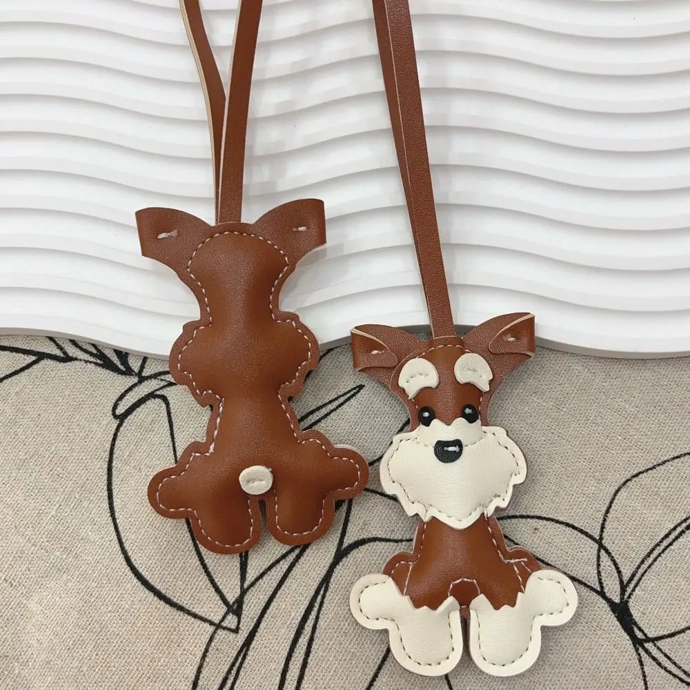 Lovely PU Leather Schnauzer Keychain Cute Puppy Animal PU Leather Hanger Dog Fashion Bag Pendant Bag Ornament