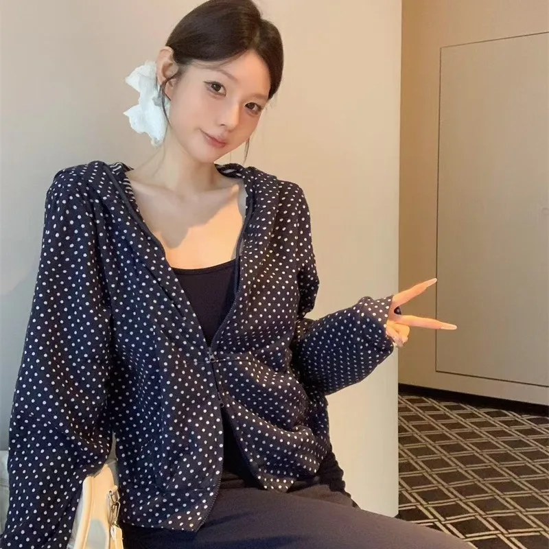 

Осень 202, корейский тонкий повседневный кардиган в горошек, пальто, облегающий комплект Dr, женская модная верхняя одежда, ансамбль