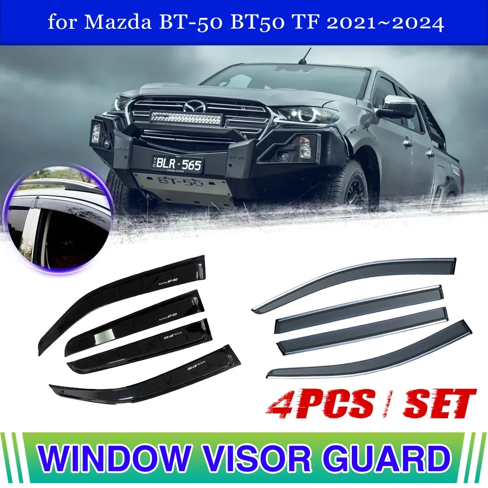 Car Window Visor for Mazda BT-50 BT50 TF 2021~2024 2022 2023 Vent Awning Door Rain Sun Eyebrow Smoke Cover Deflector Accessories