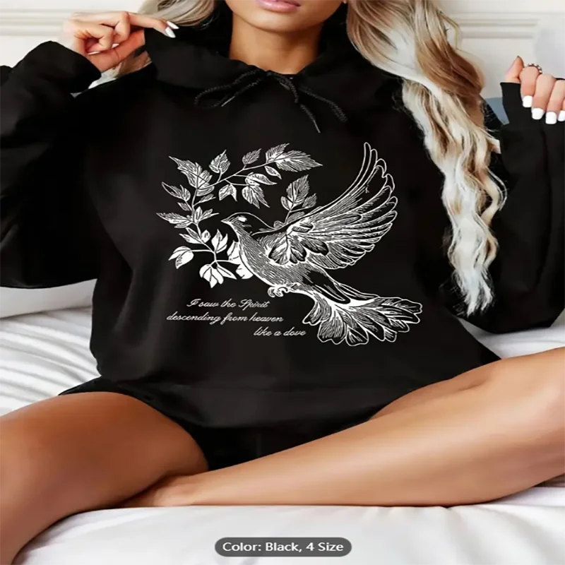 

Женская черная толстовка с капюшоном «Голубь и лист», «Я пила духа», «Послеживание небеса, как голубь», повседневная толстовка большого размера с графическим принтом