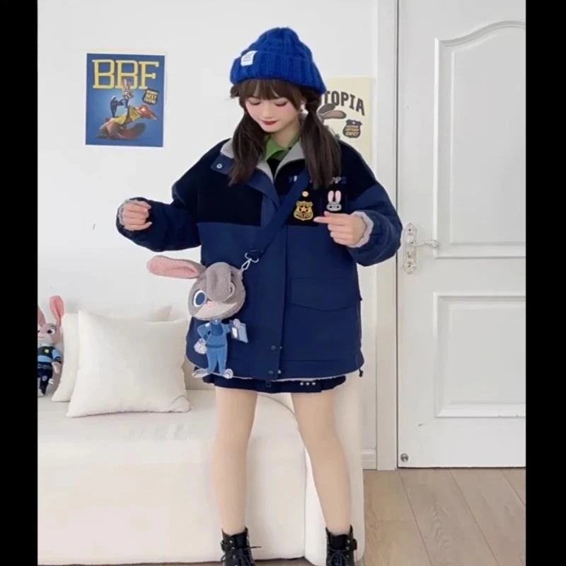 Zootopia Judy Hopps & Nick Wilde Reversible Sherpa Fleece Puffer Jacket - Thickened Fleece-Lined Warm Couple Style Men's Women's