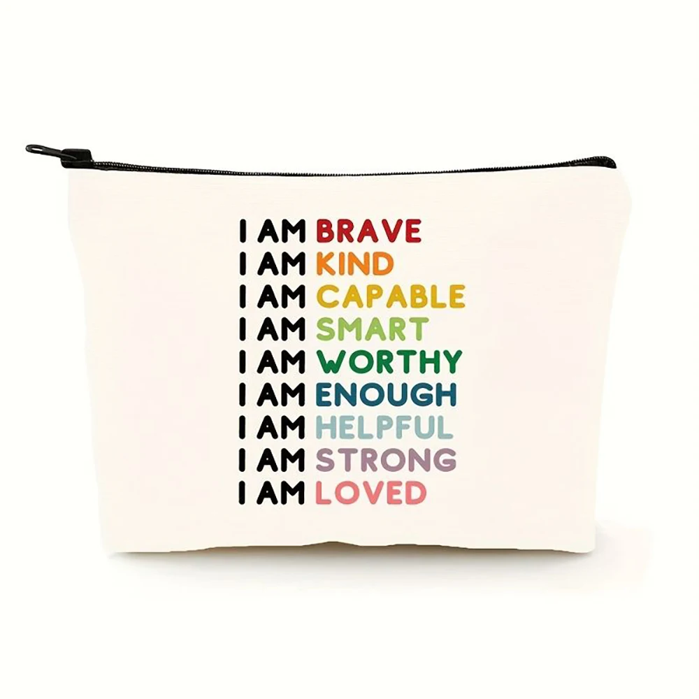 1pc  Positive Affirmations Makeup Bag, Inspirational Self Love Travel Cosmetic Pouch for Women