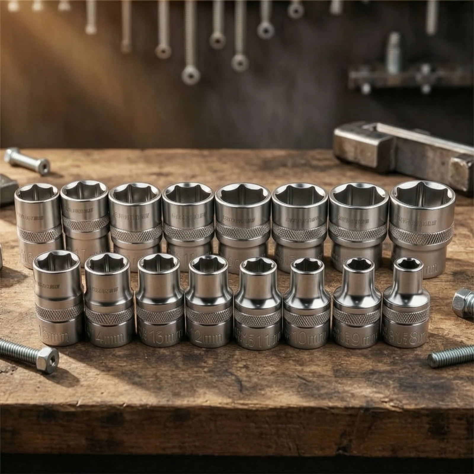 16 Pieces Hex Socket Head with Knurled Grip Deep Hex Socket Tool Long-Lasting Precision for Mechanics, Workshop, Garage