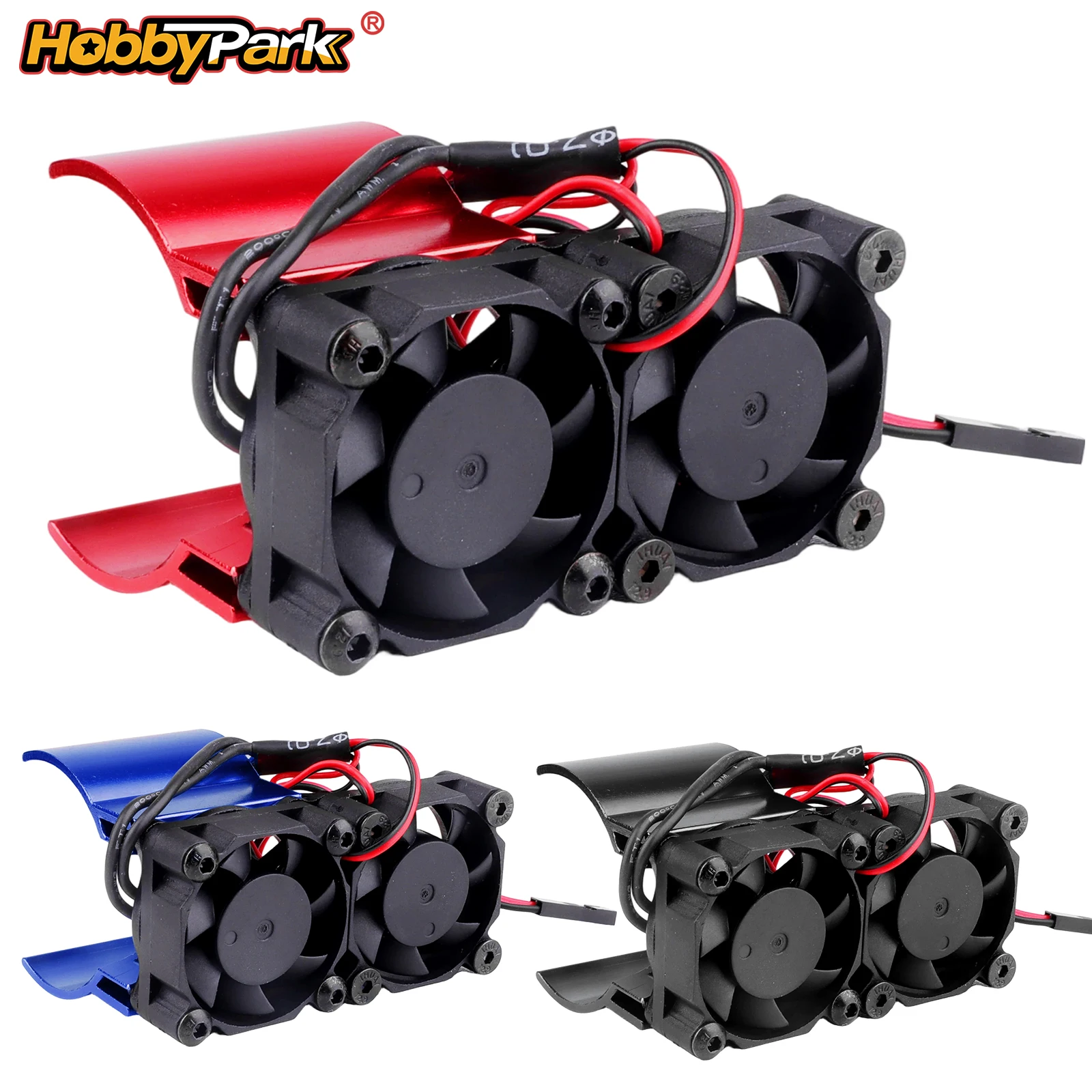 HobbyPark RC-Motor-Kühlkörper mit Doppelkühlventilator, Thermosensor, Aluminium, 36mm für 540/550 3650/3660 1/10 RC Auto LKW