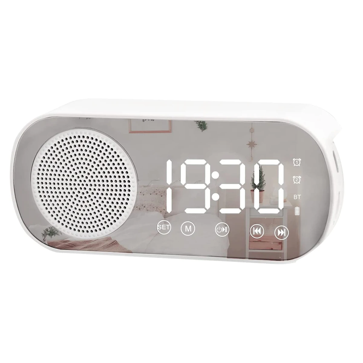 Sveglia digitale a LED con Radio FM e altoparlante Bluetooth, modalità dimming a 3 livelli di luminosità, orologi Snooze per l'arredamento