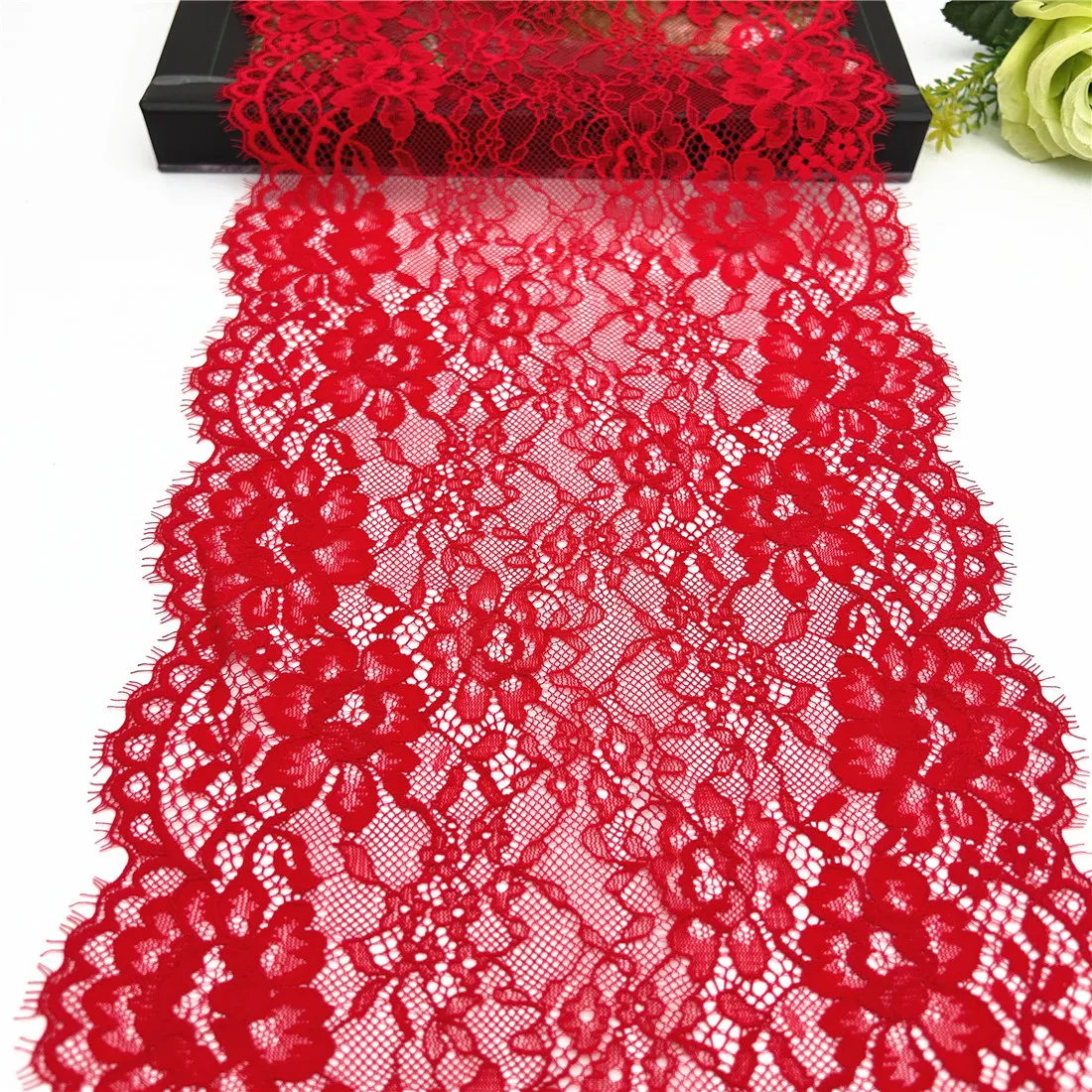 3y/Lot Width 8 1/2 inch (22cm) Red Eyelash Lace Trim Elastic Lingerie Sewing Craft DIY Apparel Fabric Wedding Garment Accessory