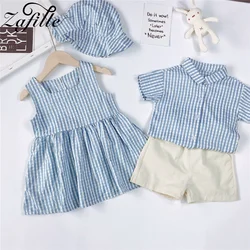 ZAFILLE Kids Toddler Costume Stripe Brother Sister Matching Outfits For Family Clothes Summer Baby Girls Dress Boys Suits Set