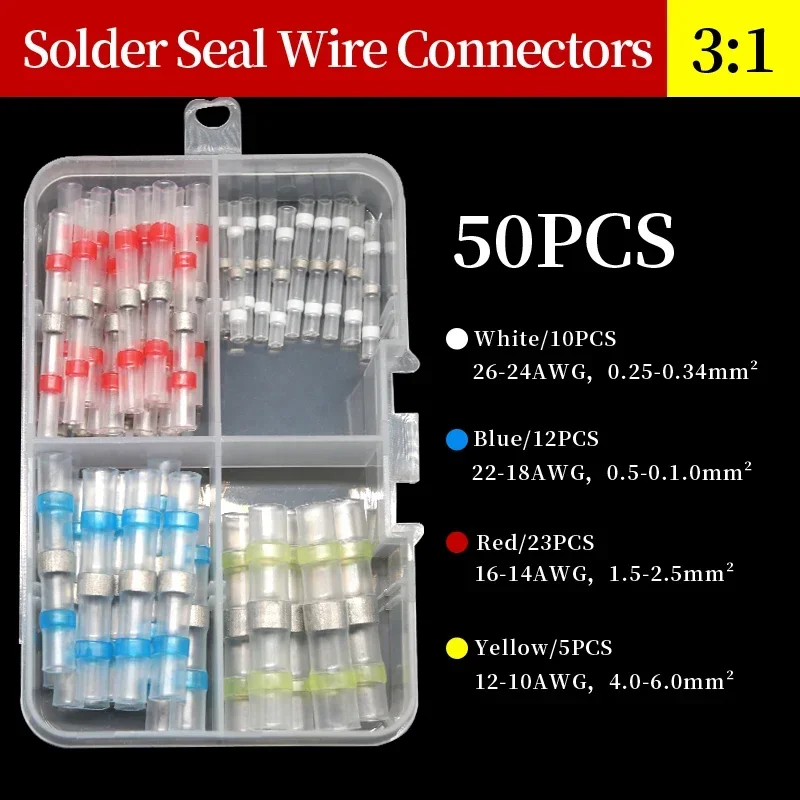 1/3/5 Boxed Solder Seal Wire Connector 3:1 Heat Shrink Sealed Insulated Butt Splice Terminal Waterproof Butt Connectors kit