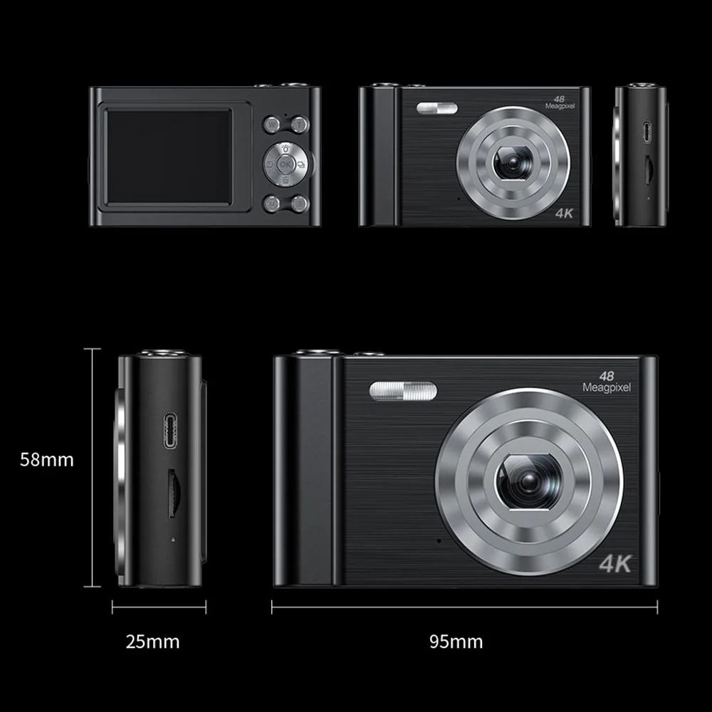 Andoer 4K Digital Camera 48MP 2.4In IPS Screen AF 16X Digital Zoom Anti-shake Face Detect Smile Capture with 32GB Memory Card